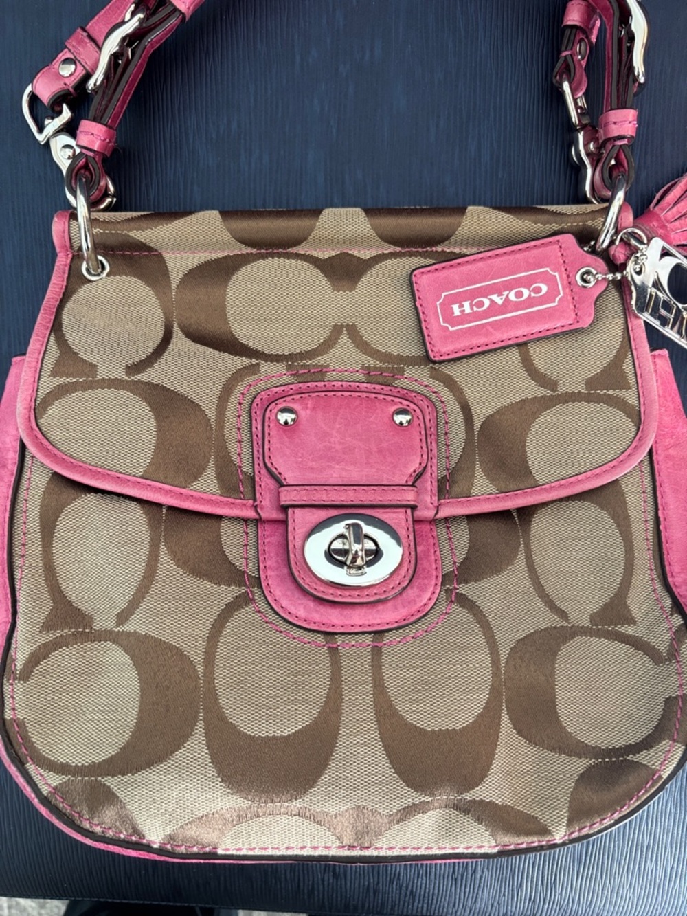 COACH Poppy Willis Khaki Pink Leather 70th Anniv Ltd Edition Rare Crossbody Bag